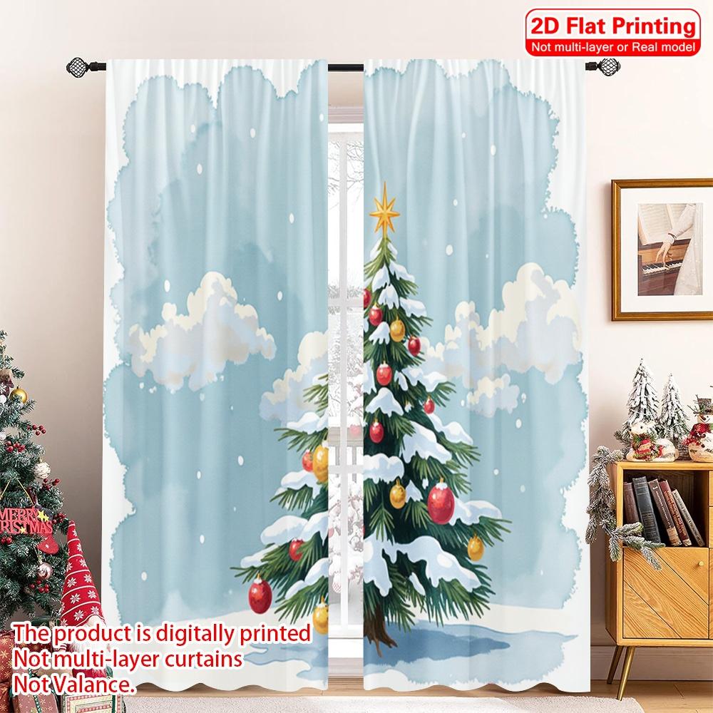 2pcs 2D Flat Printing Merry Christmas Drapes Christmas Tree Baubles Festive Polyester Without Electricity Festive Holiday