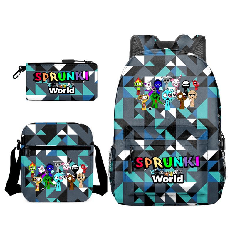 Rhythm Box Game Merchandise Elementary School Bag Sprunki Cartoon Starry Sky Backpack 3-piece Set D