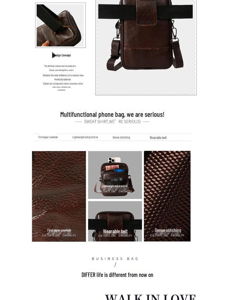 Genuine Leather Men's Vertical Crossbody Phone Waist Bag with Belt Loop (8-Inch)