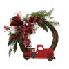 35cm Christmas Wreath with Red Truck, Handmade Front Door Christmas Garland, Xmas Pine Berry Wreath for Holiday Home Party Decor, Free Shipping