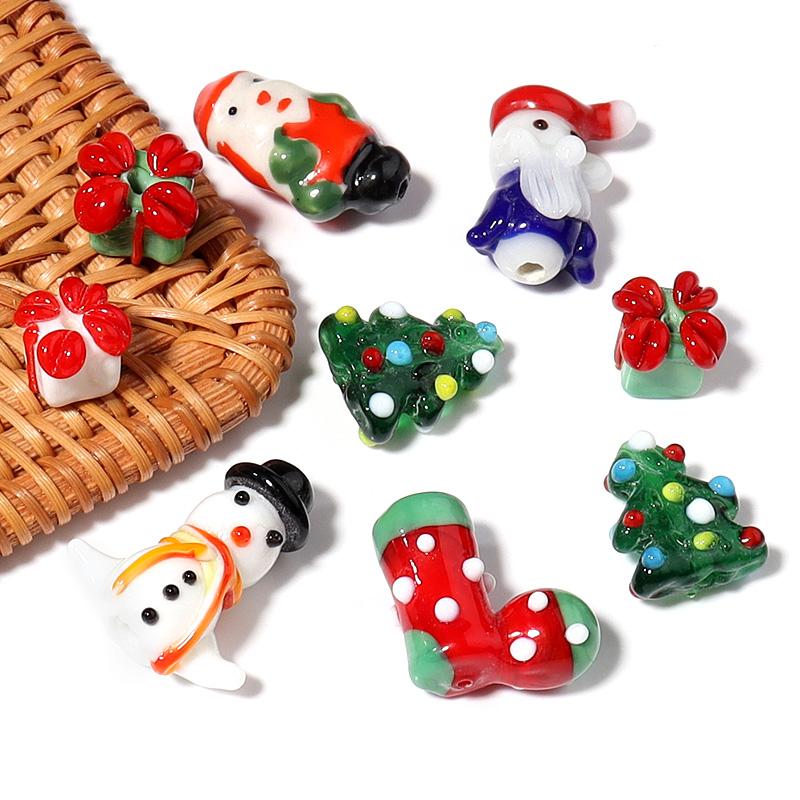 2pcs Christmas Lampwork Beads Cute Santa Claus Snowman Glass Loose Beads For Jewelry Making DIY Bracelets Necklace Accessories