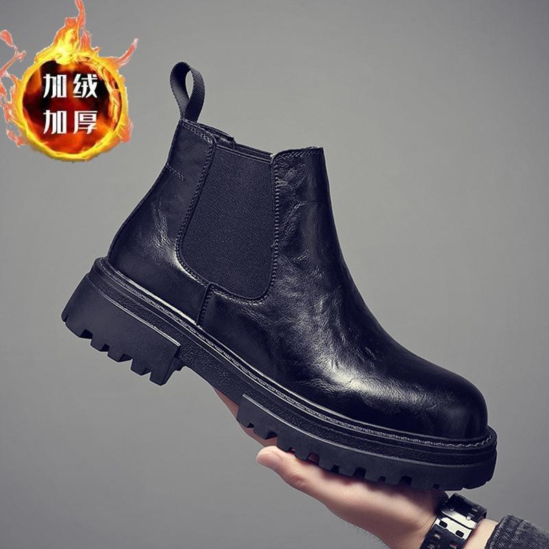 

Martin boots men s high-top leather shoes British style thick-soled heightened winter velvet black locomotive boys soft leather medium-top boots 44