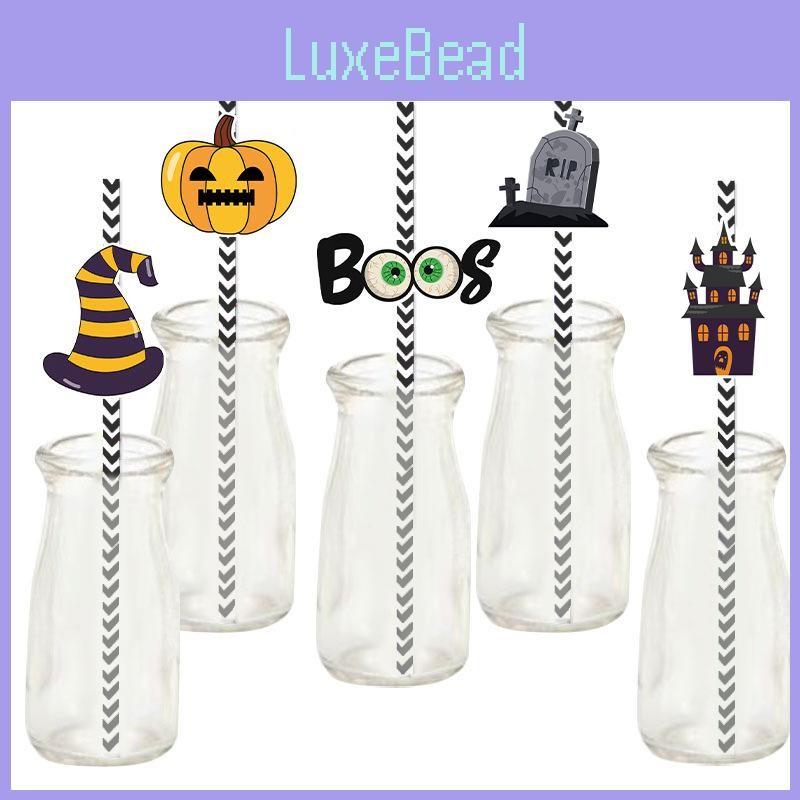 Paper Event Halloween Straws With Witch And Pumpkin Illustrations Festive For