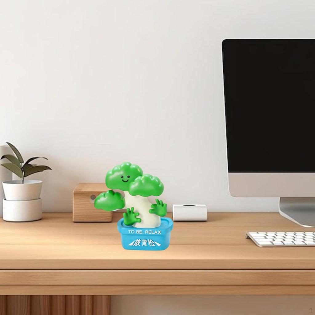 Resin Potted Green Planter Figurine Artificial Plant Pot Desk Ornament Decorative Table Cute Novelty