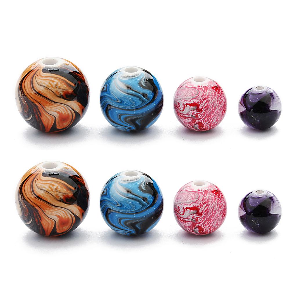 30-100pcs Resin Beads 6 8 10 12 14mm Ink Painting Mixed Color Round Loose Spacer Beads for Jewelry Making DIY Necklace Bracelets