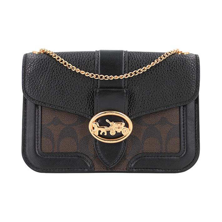 Coach Georgie 20 Color Block Chain Leather Small Square Bag Women shoulder bag Dark-Brown 7287-IMAA8 Basic Set (Bag+Dust Bag)