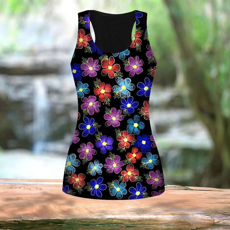 3D Colorful and Beautiful Flowers Print Women Workout Yoga Gym Printed Summer Sport Shirts Plus Size Vests