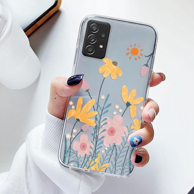 Phone Case For Samsung A52s A52 Floral Silicon Cover For Samsung Galaxy A52 Fundas Coque Transparent Soft Capas Flower TPU