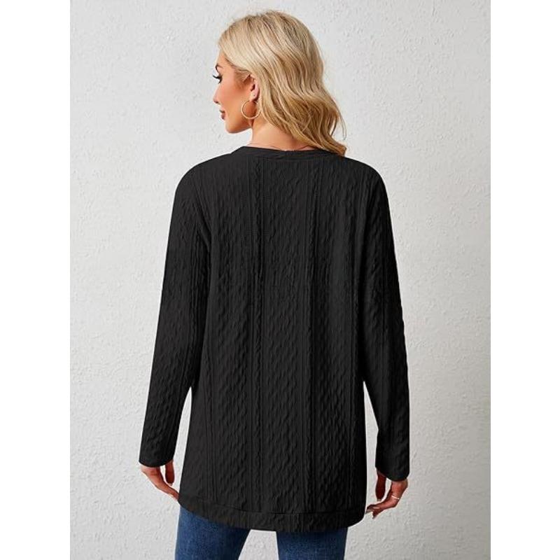 YYFS Women's Fashion Casual Fall Winter Solid Color Print Long Sleeve Sweaters