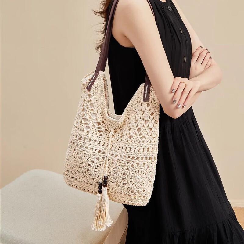 REWELL Sommer Quaste Baumwollstrick Schultertasche