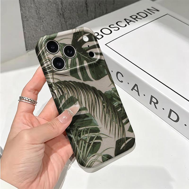 Natural Realistic Palm Leaves Art Graphic Design Modern Print Film Aesthetic Protective Shockproof Bumper Phone Case Cover For iPhone 141516ProMaxPlus