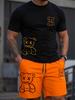 Zomer 2026 Nieuwe Heren Korte Mouwen Shorts Set met 3D Beer Patroon Print voor Street Casual Mode Comfortabel en Zacht