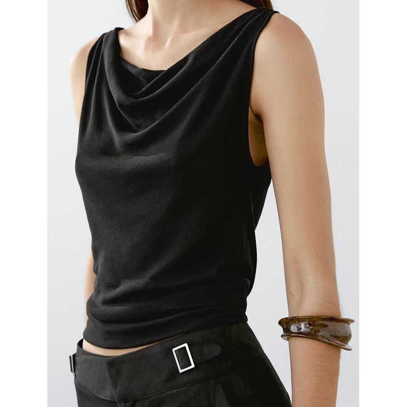 MD Summer Women's Clothing Minimalist Style Elegant Commute Style Comfortable Cotton Swing Collar Sleeveless T-shirt Top 6867532