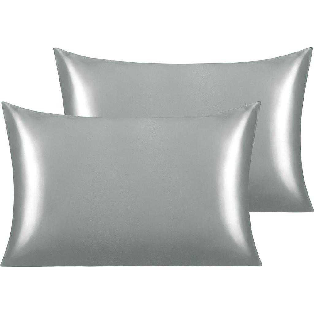 Satin Pillowcase for Hair and Skin Care Standard Queen Washable Pillow Covers Set of 2 with Envelope Closure Gifts for Women Men