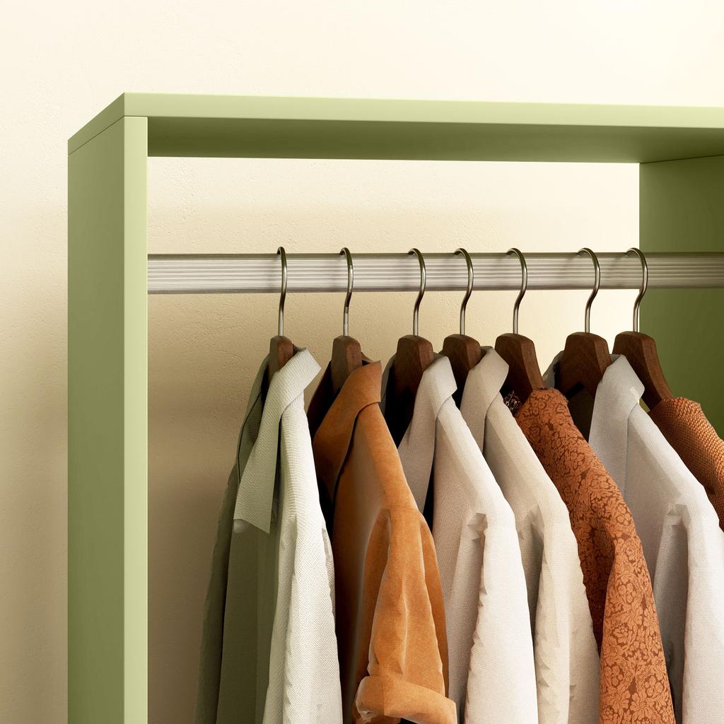 Open Wardrobe On Wheels, Bedroom Wardrobe with Clothes Hanging Rail, 2 Storage Shelves, Mobile Garment Rack for Cloakroom, Hallway, Green