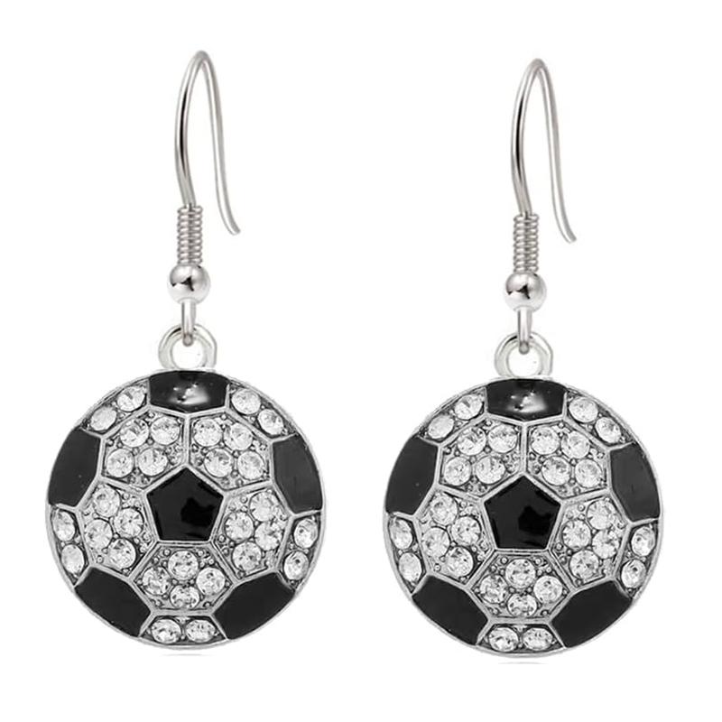 Ladies Sports Ball Jewelry Silver Plated Rhinestone Crystal Rugby Football Volleyball Softball Baseball Dangle Earrings