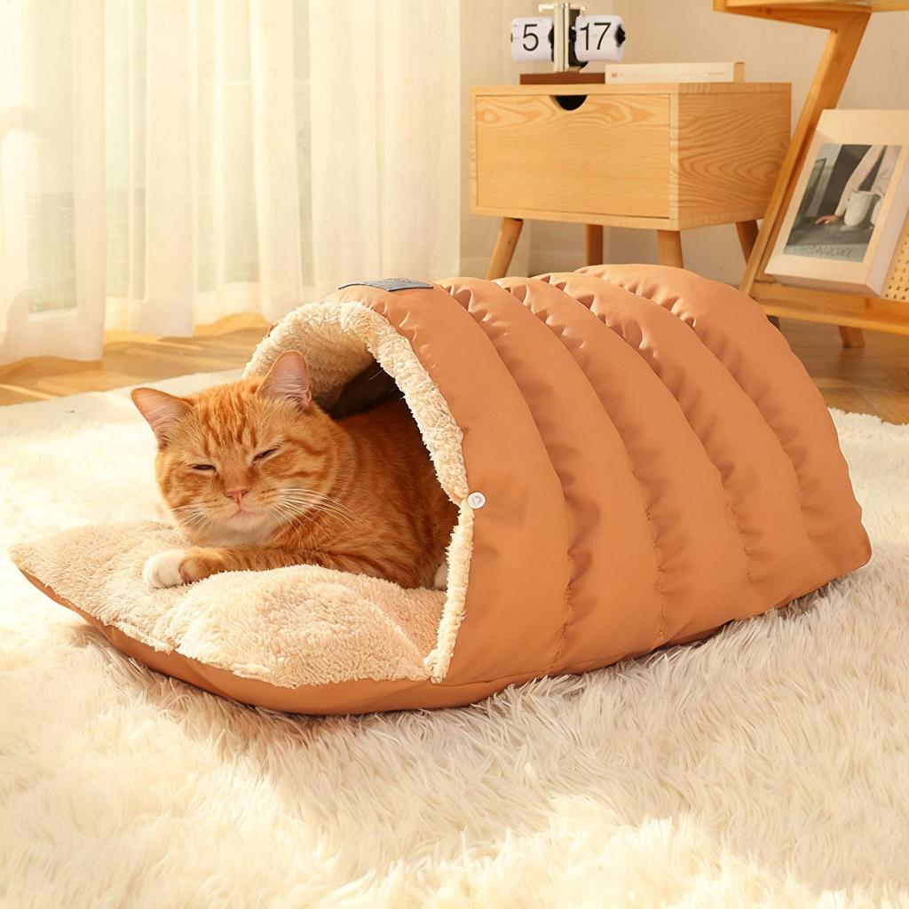 Dog Bed Soft Semi-Enclosed House Comfortable Pet Cave Sack For Kitten Doggy Sleeping Home Travel Living Room Bedroom Floor