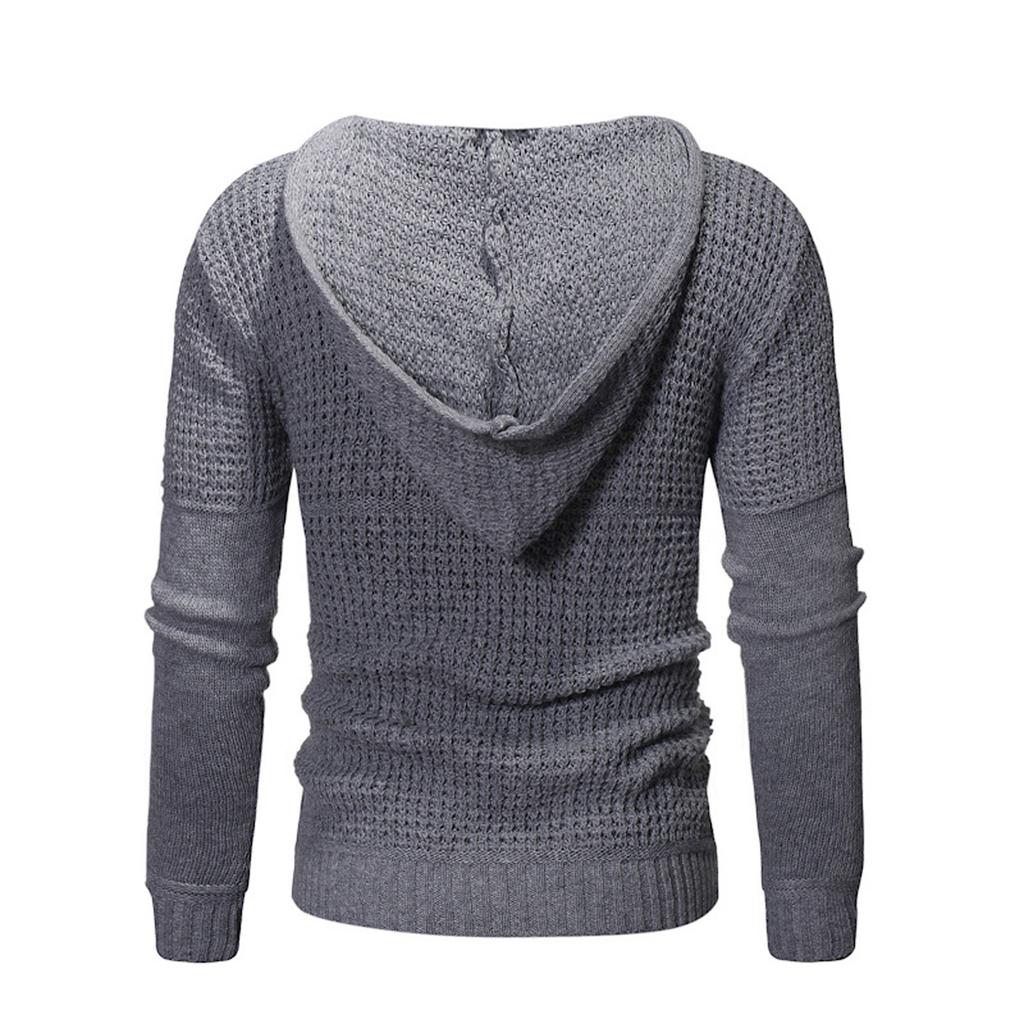 Autumn Men's Cowhorn Button Solid Hooded T-shirt Long Sleeve Slim Fit Top