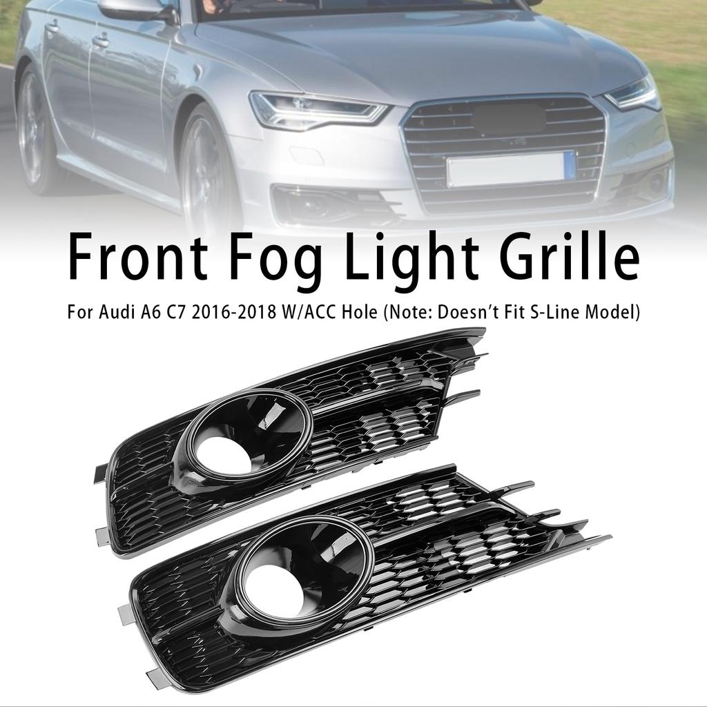 Pair Front Bumper Lower Light Cover Grille 4G0807647A 4G0807648A Fit A6 C7 2016-2018 W/ACC Hole