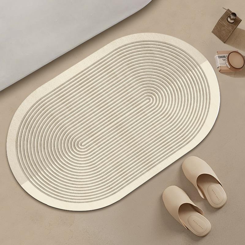 Oval Solid Color Abstract Floor Mat Bathroom Absorbent Anti Slip Foot Mat Bathroom Door Mat