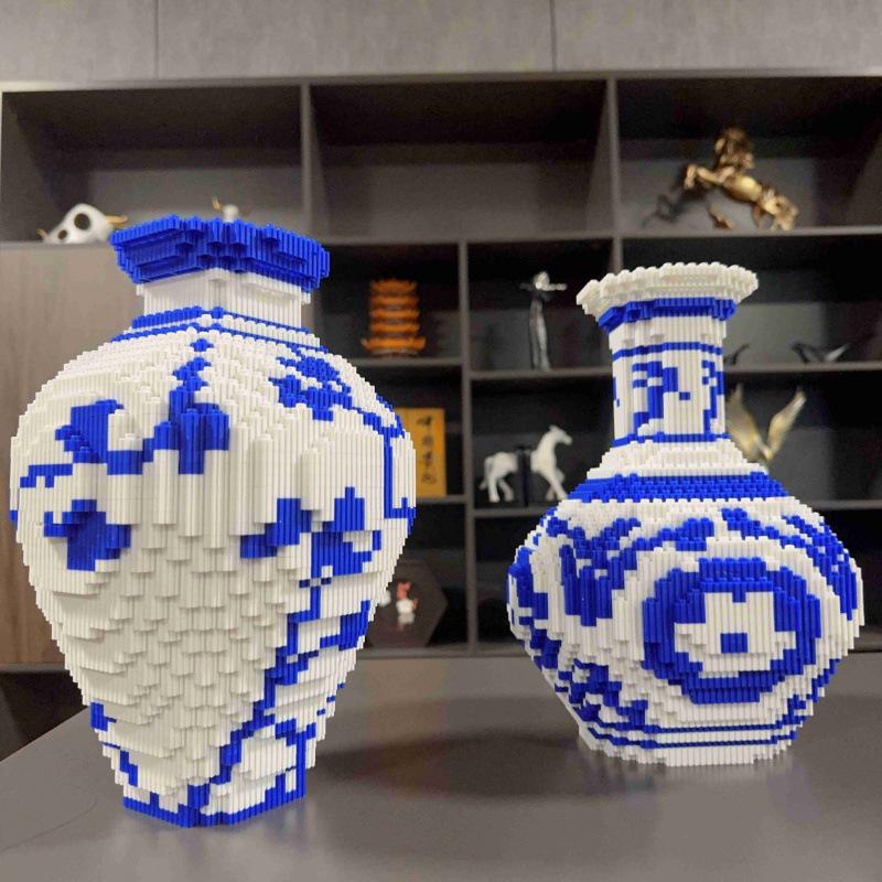 Blue & White Porcelain Building Blocks: 3D Puzzle Model Educational Toy Ornament Gift