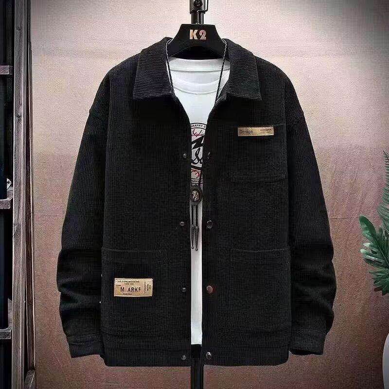Men's Korean Style Retro Corduroy Lapel Jacket - Autumn/Winter Velvet-Enhanced Trendy Coat