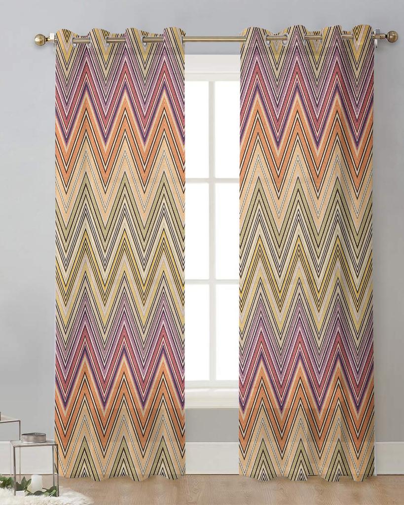 Ethnic Style Stripes Abstract Design Sheer Curtains for Living Room Decoration Window Curtains Kitchen Tulle Voile Curtains