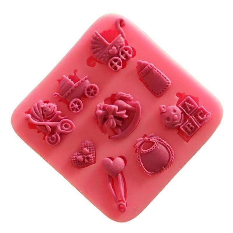 Pečení DIY Flip Cukrové dorty Kočárky pro miminka Kojenecké lahve Lahve Písmena Trojský kůň Hračky Silikonová forma na hlínu Formy na pečení Pečicí nádobí