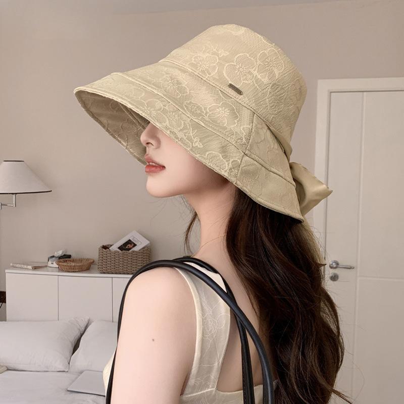 

Bucket Hat Women Summer Hat Fisherman Cap Female Korean Sunhat Travel Sun Protection Foldable Flower Pattern Bow Sun Hat Female 56-58cm чорний