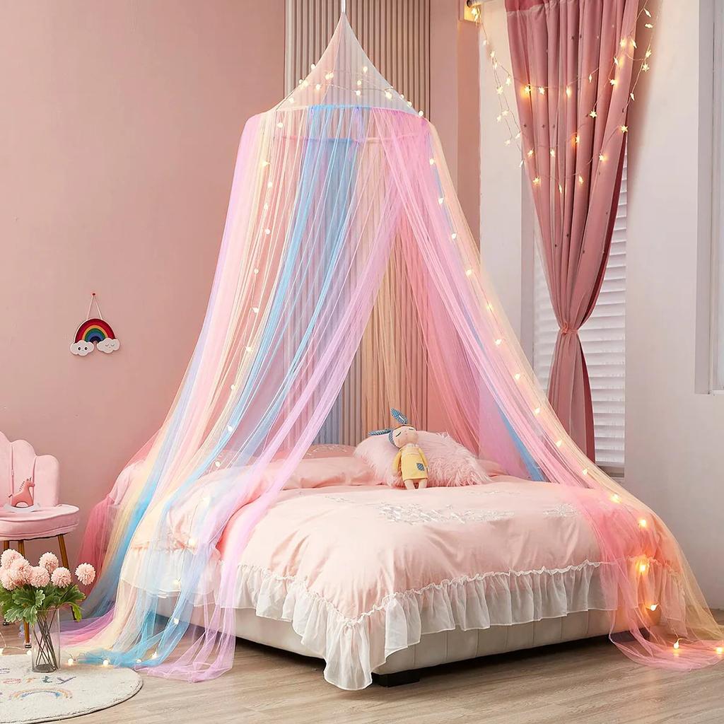 Regenbogen Bettvorhang Polyester Moskitonetz Prinzessinnenbett Vorhänge Von der Decke Schlafzimmer Dekoration für Mädchen