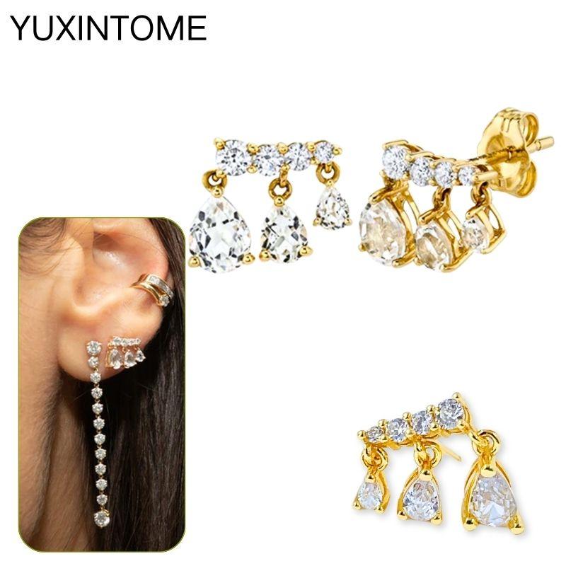 925 Silbernadel Exquisite Weiße Zirkon Steckerohrringe für Damen Geometrische Lange Kette Quaste Ohrringe Luxuriöser Schmuck