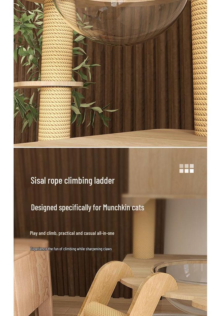 Solid Wood Multi-Layer Cat Condo with High Jump Platform & Sisal.