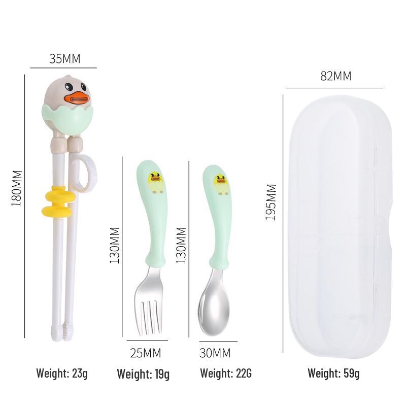 

Детский мультяшный набор столовых приборов из нержавеющей стали 304: Ложка с короткой ручкой, вилка и палочки для еды в портативной коробке