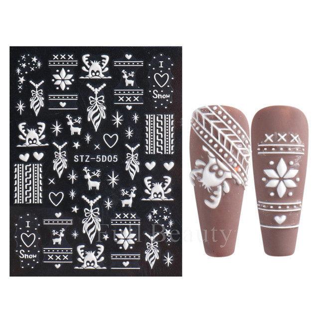 Nail Art Sticker Winter Christmas Snowflake Elk Santa Claus Christmas Ball 5D Embossed Nail Art Sticker