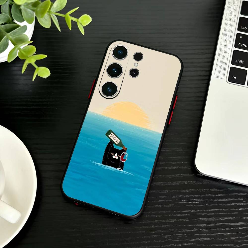 Black Whimsical cat Phone Case For Samsung S26,S25,S24,S23,S22,S21,S20,Plus,Fe,Lite,Others Black Cover