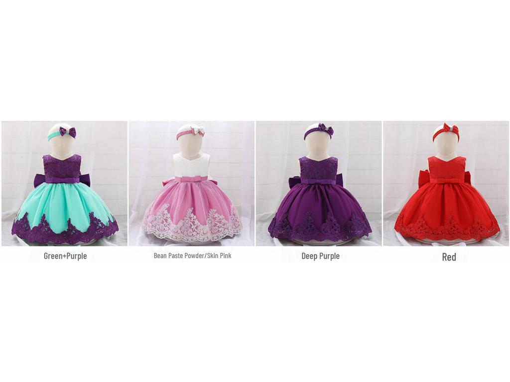 Infant Girls' First Birthday Lace Princess Dress with Bow