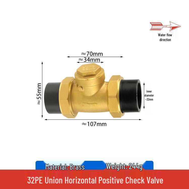 Copper Horizontal Bathroom Double Backflow One-Way Check Valve, Household Water Pipe Fittings, Non-Return Valve, 4/6 inch (DN20/25).