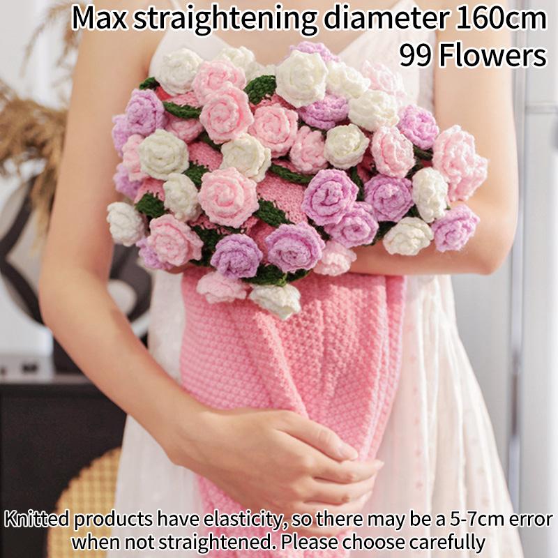 Multicolored Pointed-Angled Rose Bouquet Blankets Hand-Knitted Crocheted Rose Sofa Blankets Wedding Valentine Girlfriend Gifts