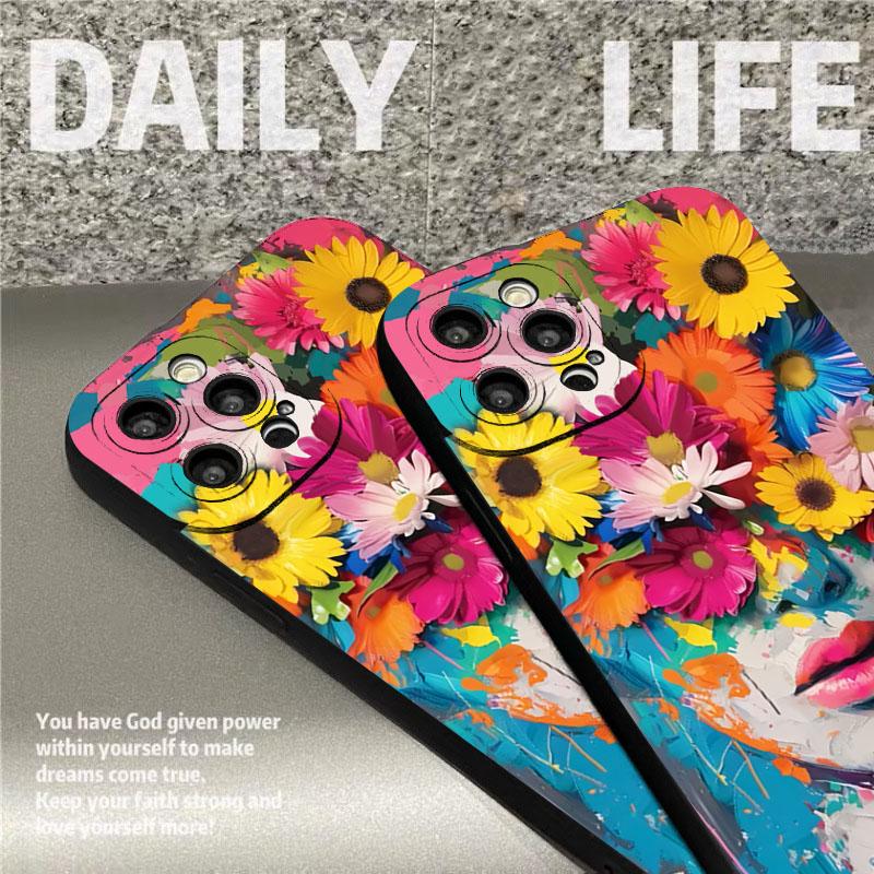 Case For iPhone 17 Cases iPhone 16 Pro Max Case Creative Flower Girl Phone Cover For iPhone 15 14 13 12 11 XS X XR 7 8 Plus 16e