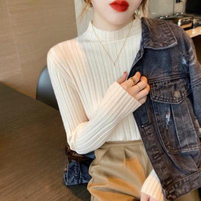 Half High Collar Pullovers Women Knitted Tops Autumn And Winter Long Sleeve Sweater Fashion Slim Fit Clothes 29174