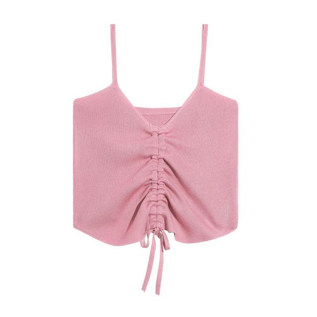 FINETOO Trendy Drawstring Camisoles Women Candy Color Sleeveless Tops Comfortable Tanks Ladies Soft Top Streetwear Camisole 2022