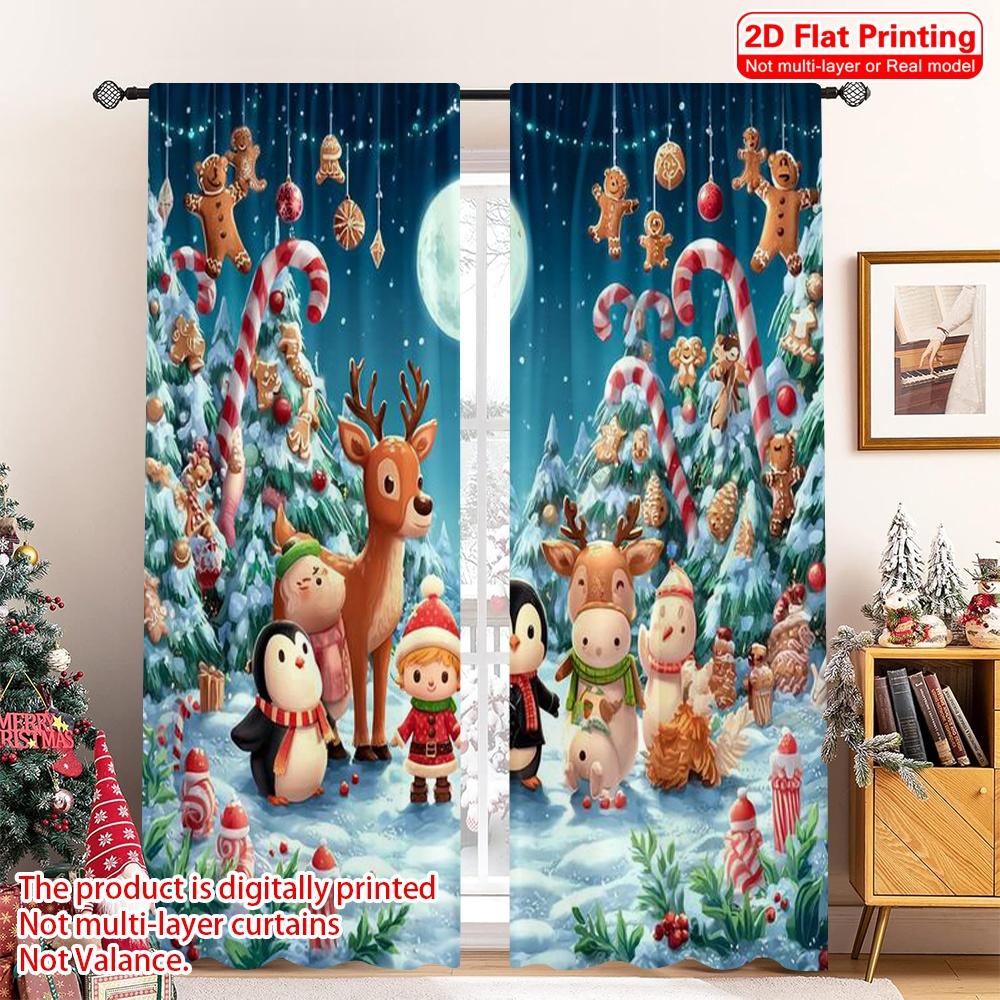 

2pcs 2D flat printing Christmas Curtains Christmas11 Fabric Without Electricity Versatile Perfect for All Occasions 100*130 HOOK 1pcs