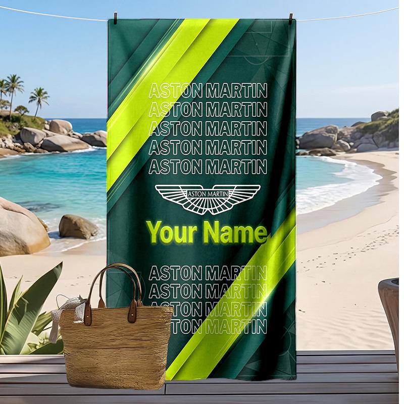 Aston Martin Personalisierbares Strandtuch, Mit Ihrem Namen bedruckbar, Leichtes, saugfähiges Handtuch für Schwimmen, Reisen