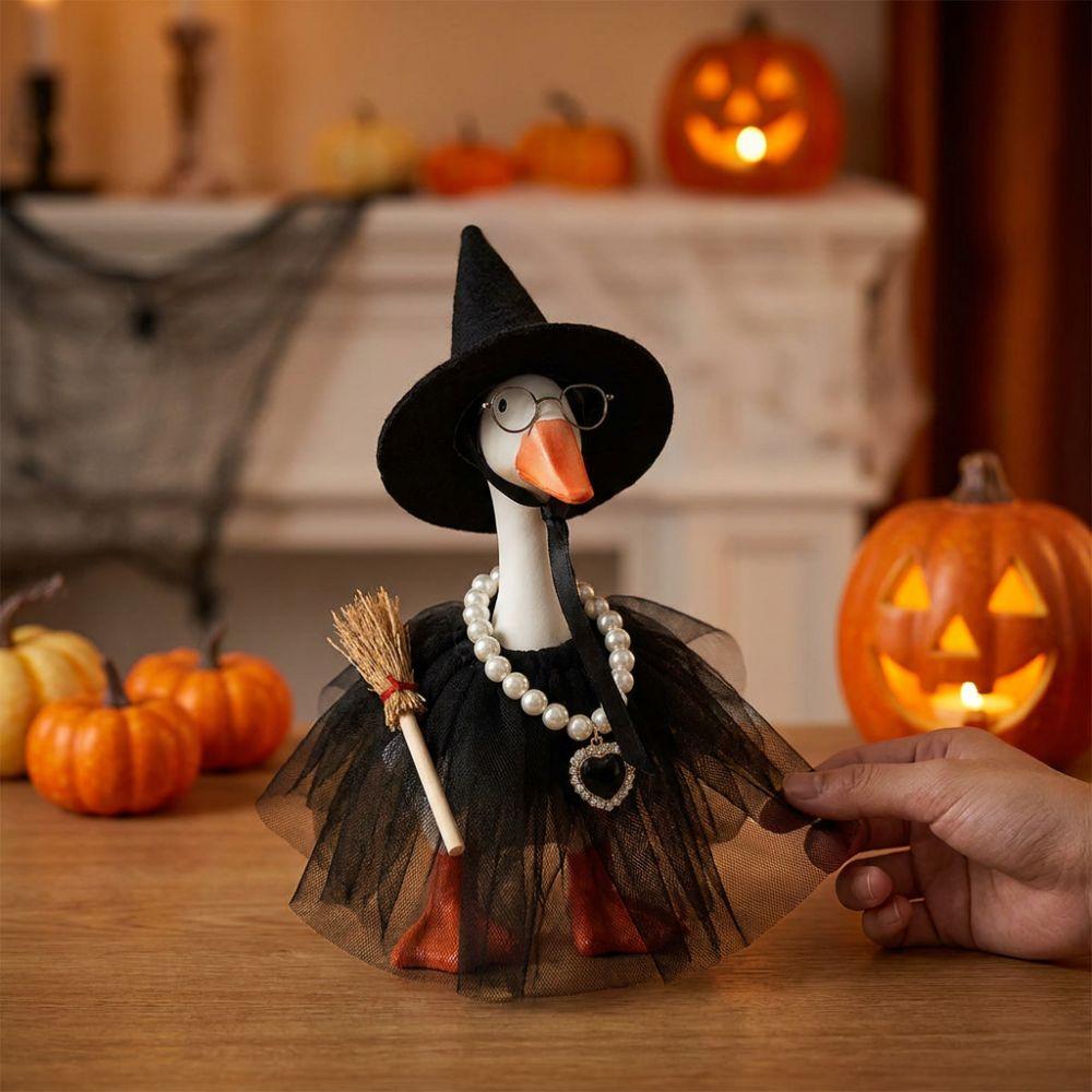 Pearl Necklace Broom Halloween Witch Goose Outfit Porch Goose Witch Scene Prop  Halloween Party
