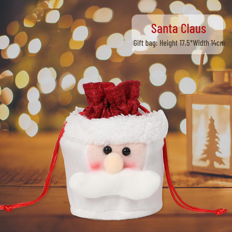Cross-border Christmas Flannel Apple Drawstring Gift Bag with Bow - Cartoon Candy Bag for Kids