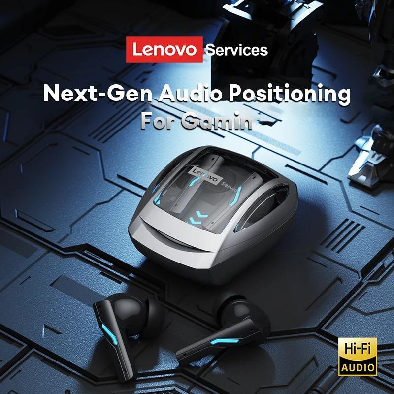 Lenovo Słuchawki douszne GT100 True Wireless do gier – Bluetooth 6.0, ultraniskie opóźnienie 38 ms, czteromikrofonowa redukcja szumów AI, etui z diodami LED RGB 23 h