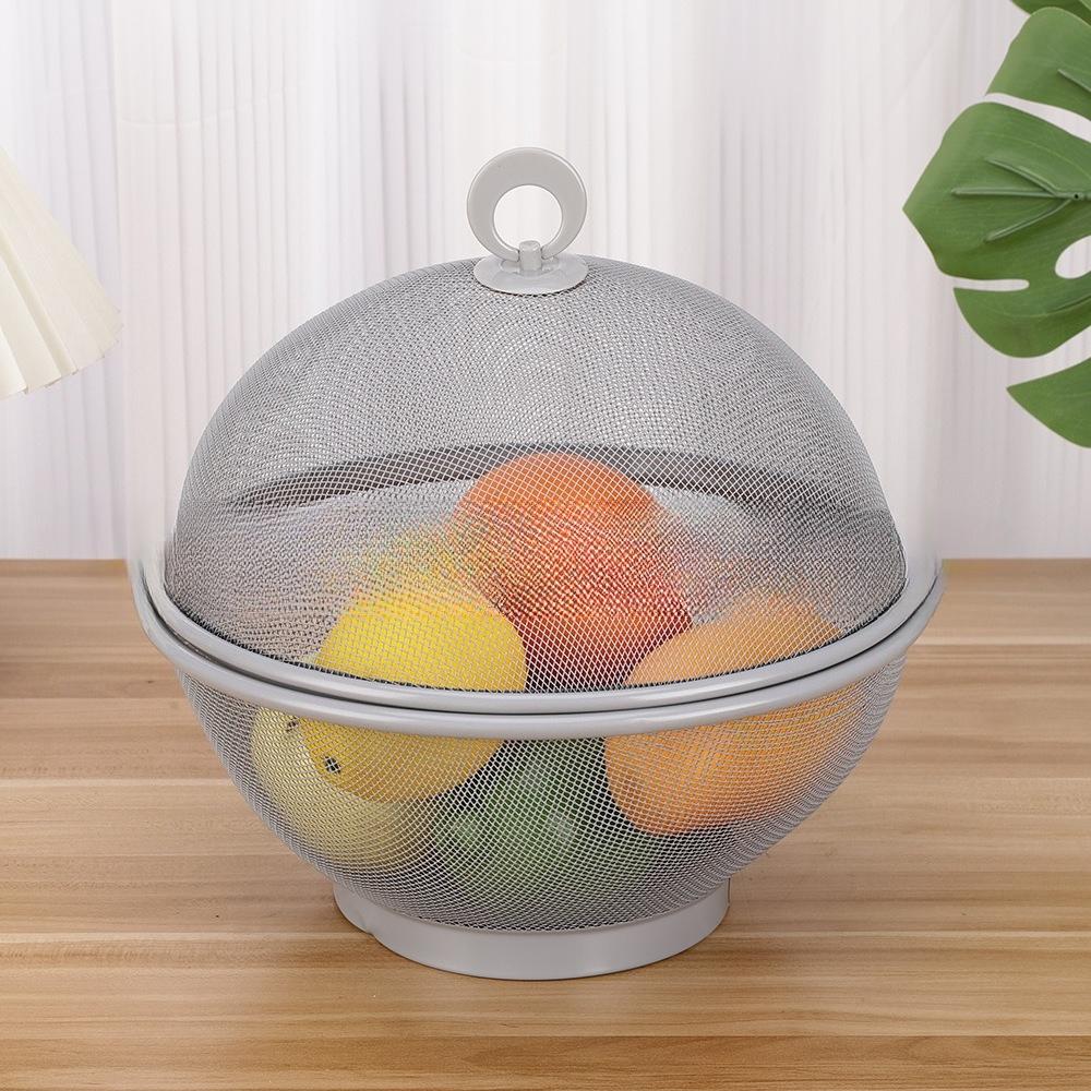 Mesh Fruit Basket with Lid Large Capacity Food Grade Prevent Fly Stainless Steel Kitchen Drain Basket Vegetables Fruit Holder