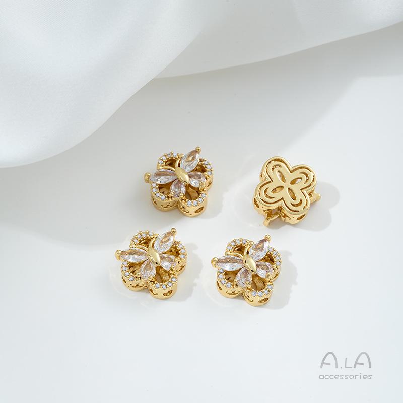 

Намистини-роздільники з цирконію у формі метелика, конюшини, квітки сакури, наповнені 14-каратним золотом, для DIY перлинних прикрас