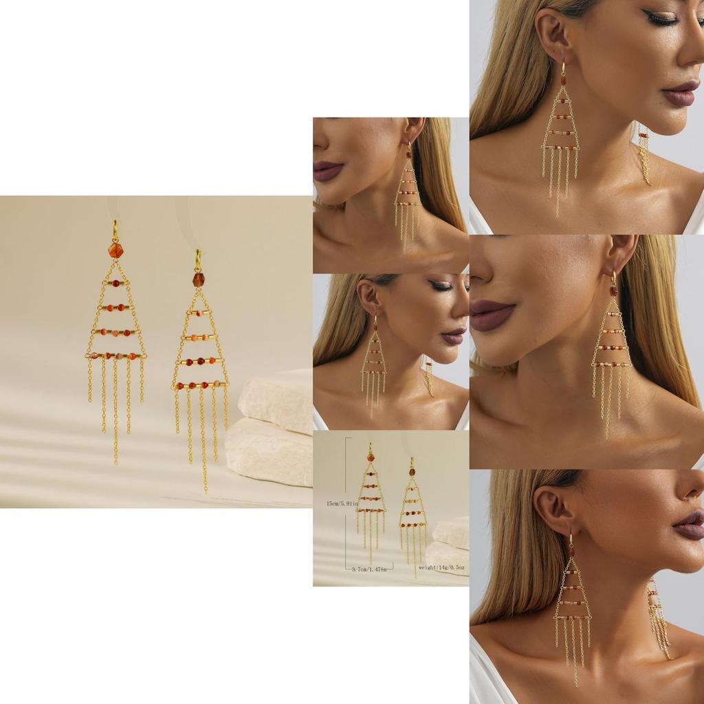 Elegant Geometric Crystal Stone Earrings For Women Trendy Gold Plated Design