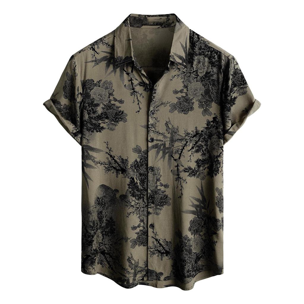 Men's Short Sleeved Shirt, Daily Fashion Printed Button Top, Chest Pocket Cardigan
